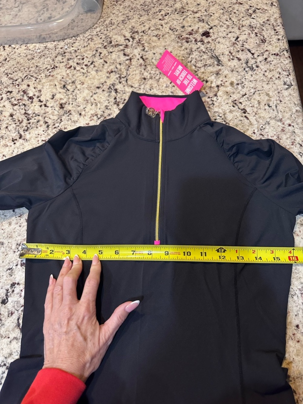 Lilly Pulitzer Black Pullover with Hot Pink Collar and Gold Zipper - Picture 4 of 4